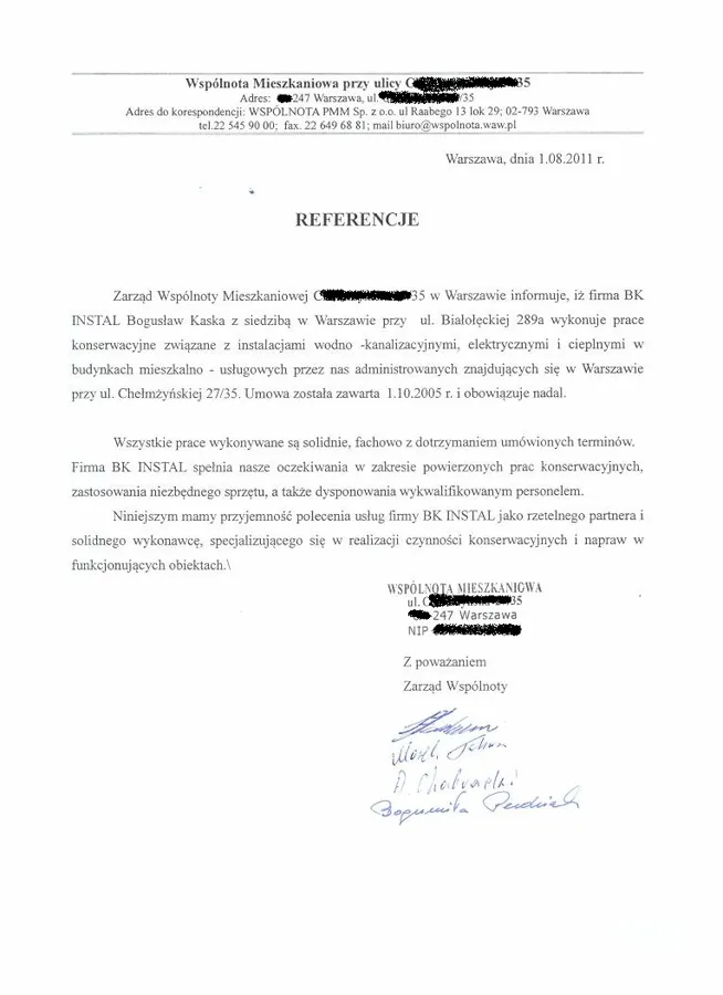 Skan referencji: Wspólnota mieszkaniowa