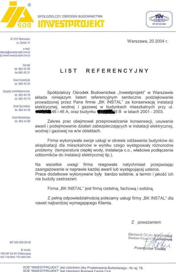 Skan referencji: SOB Inwestprojekt