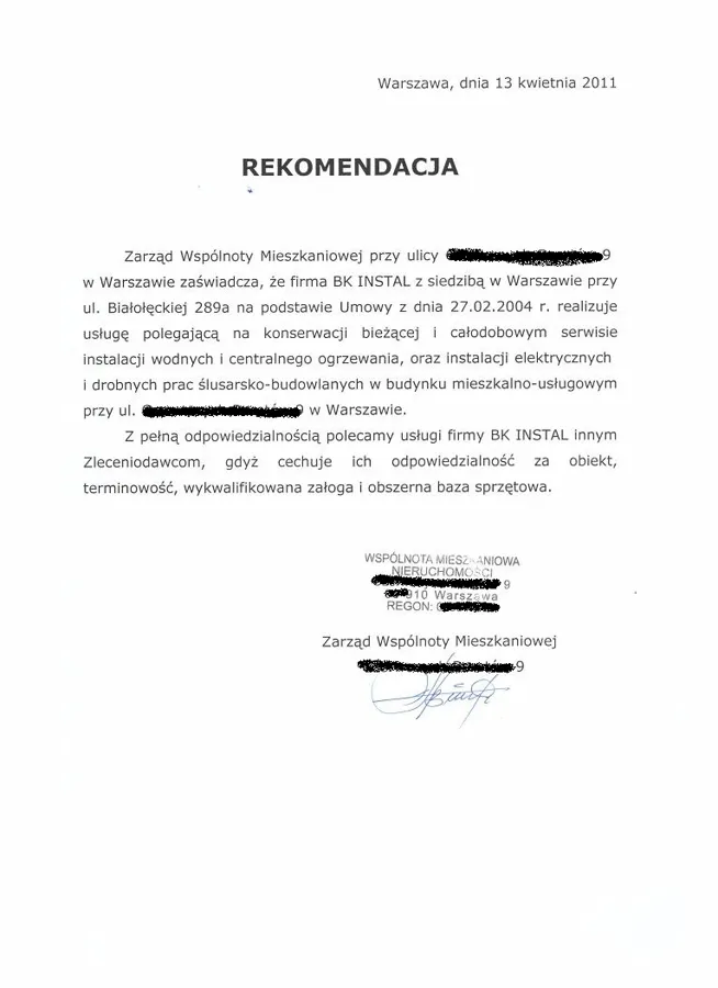 Skan referencji: Wspólnota mieszkaniowa