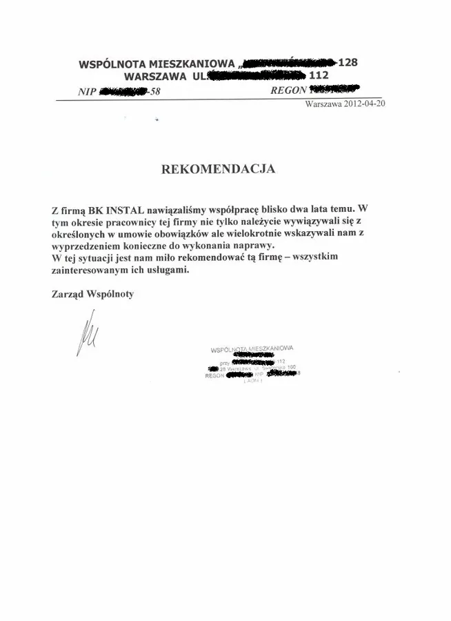 Skan referencji: Wspólnota mieszkaniowa