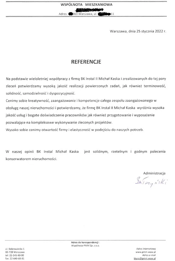 Skan referencji: Wspólnota mieszkaniowa