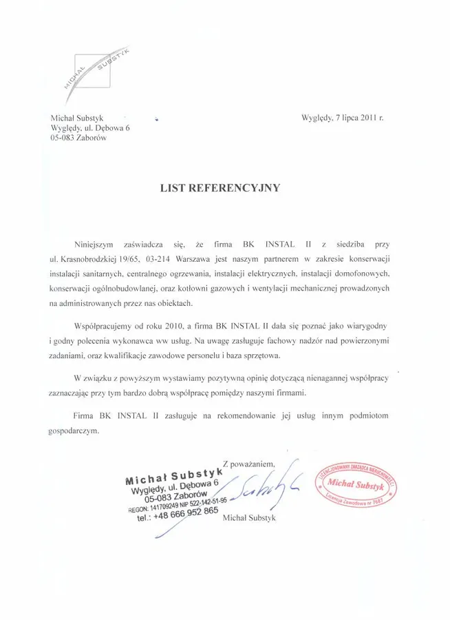 Skan referencji: Michał Substyk — zarządzanie nieruchomościami