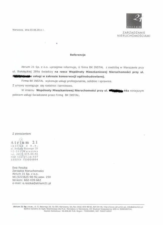 Skan referencji: Atrium 21