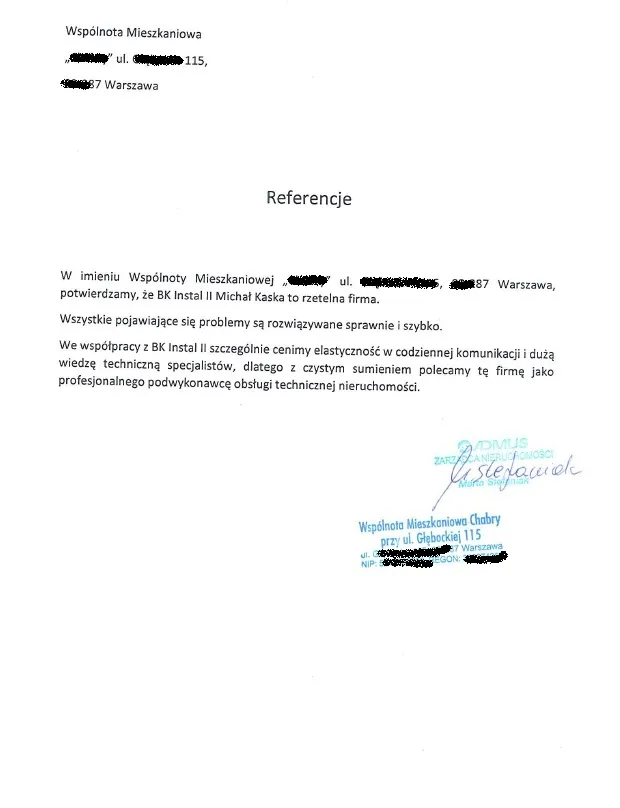Skan referencji: Wspólnota mieszkaniowa