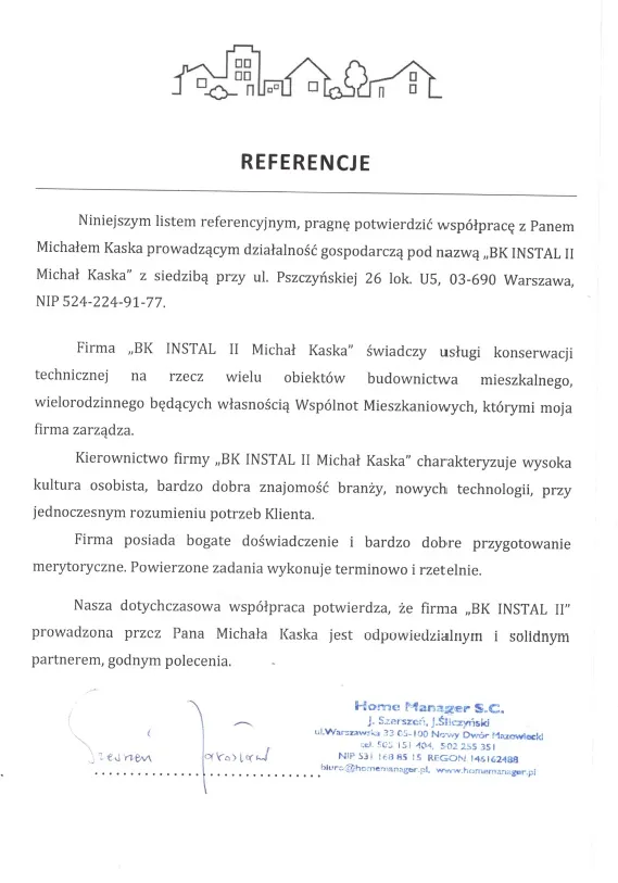 Skan referencji: Zarządca nieruchomości — list referencyjny