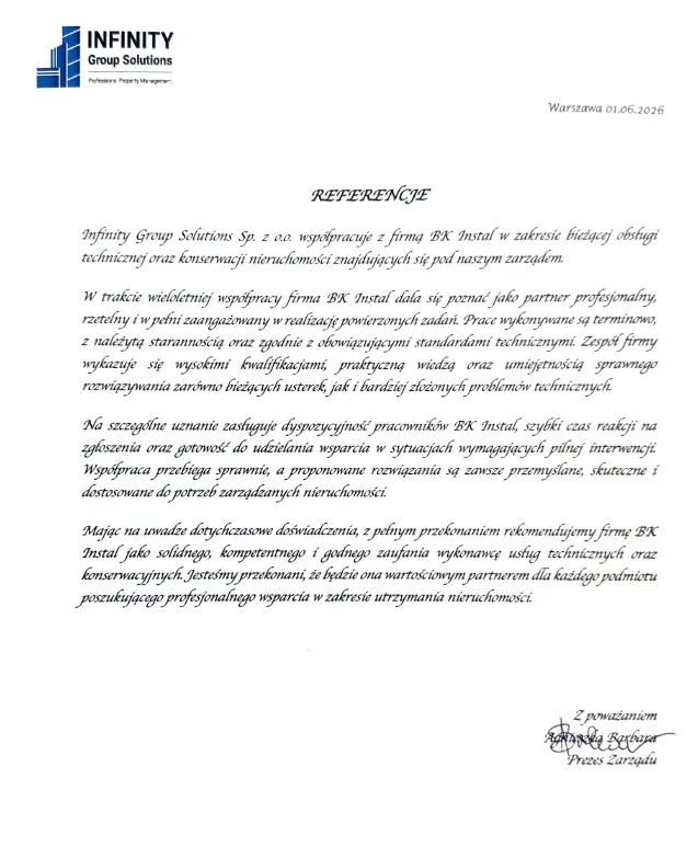 Skan referencji: Infinity Group Solutions