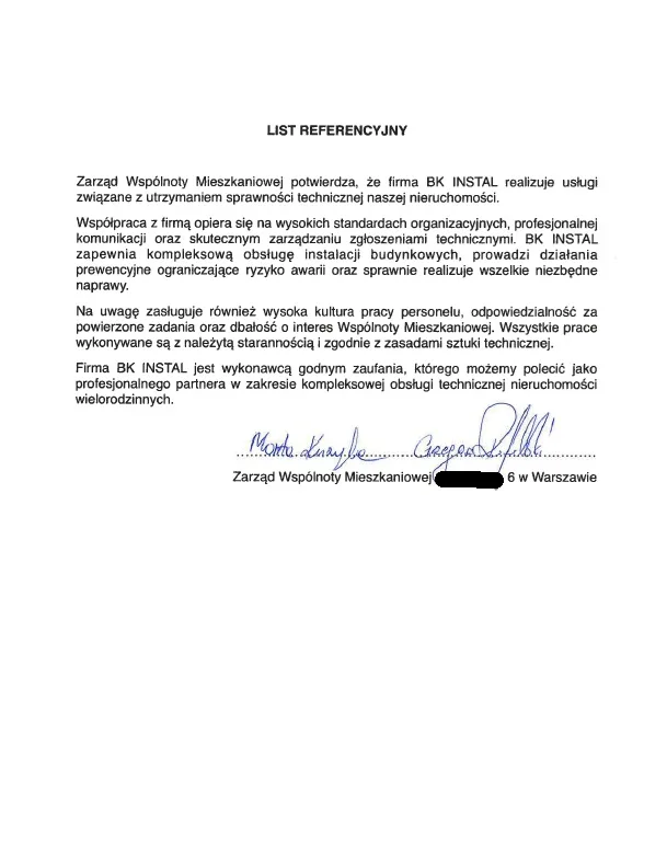 Skan referencji: Wspólnota mieszkaniowa